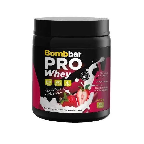 Коктейль протеиновый Бомбар (BombBar) Pro Whey клубника со сливками 450 г