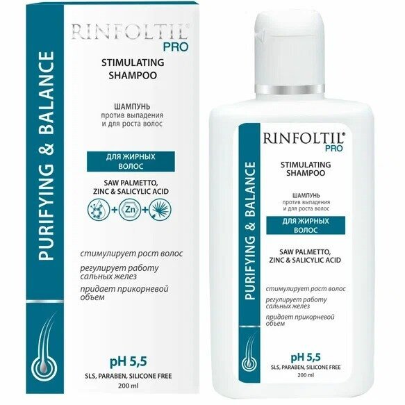 Шампунь Rinfoltil PRO против выпадения и для роста волос для жирных волос 200 мл