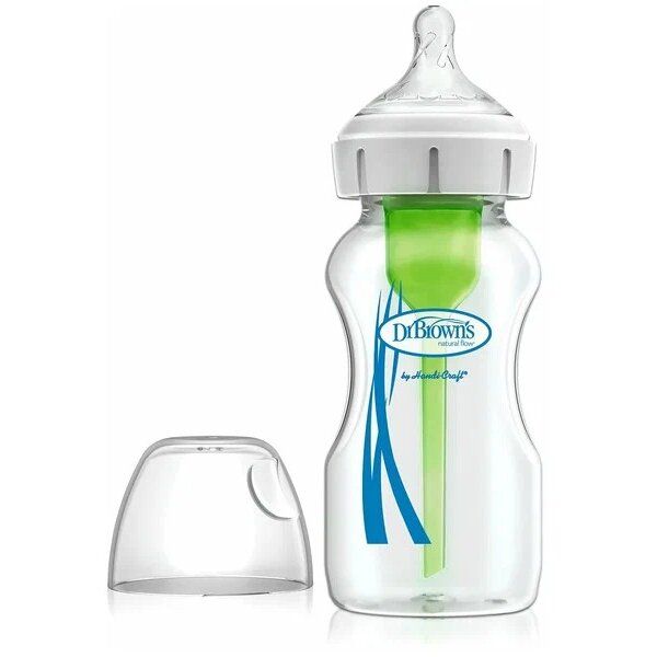 Бутылочка стеклянная для новорождённых Dr Brown's с широким горлышком антиколик с соской 270 мл