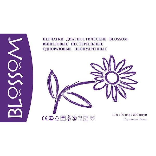 Перчатки Blossom виниловые нестерильные одноразовые неопудренные размер L 100 пар