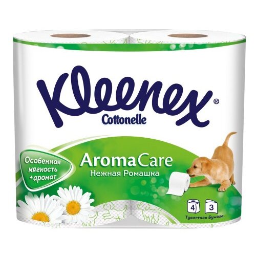 Туалетная бумага Kleenex cottonelle aroma care трехслойная ромашка рулон 4 шт.
