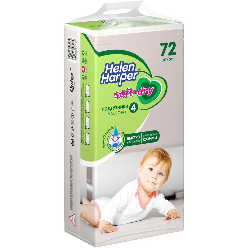 Подгузники детские Helen Harper Soft и Dry maxi размер 4 (7-18кг) 72 шт.