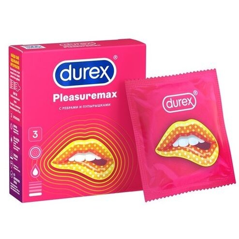 Презервативы Дюрекс (Durex) Pleasurmax с ребрами и пупырышками 3 шт.