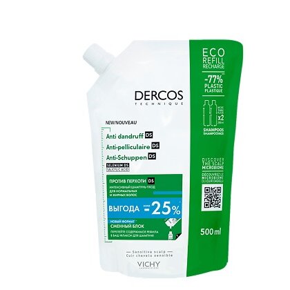 Шампунь-уход против перхоти для нормальных и жирных волос Виши (Vichy) Dercos DS Eco-Refill сменный блок 500 мл