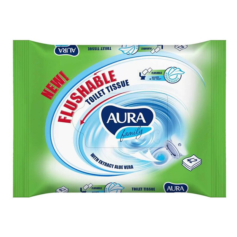 Бумага туалетная влажная Aura с крышкой 42 шт.