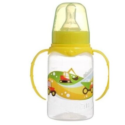 Бутылочка Mum&Baby транспорт с ручками с 0+ желтая 150 мл