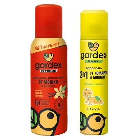 Gardex набор: extreme аэрозоль от мошки и комаров 100мл ванилин + baby аэрозоль для детей с 1года от комаров и мошки 80мл ванилин
