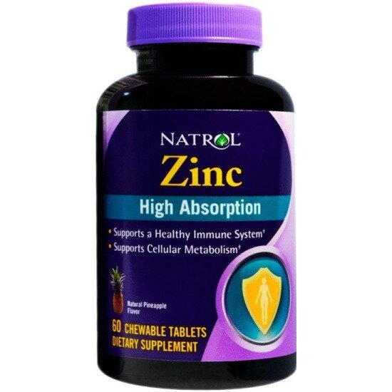 Natrol Цинк высокой степени усвоения/High Absorption Zink жевательные таблетки массой 1200 мг 60 шт.
