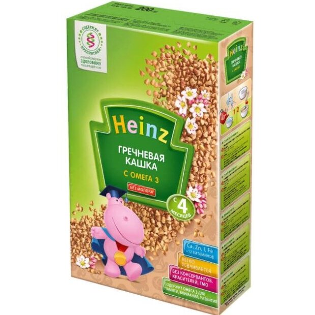 Каша безмолочная Heinz гречневая с Омега 3 с 4 мес. 200 г