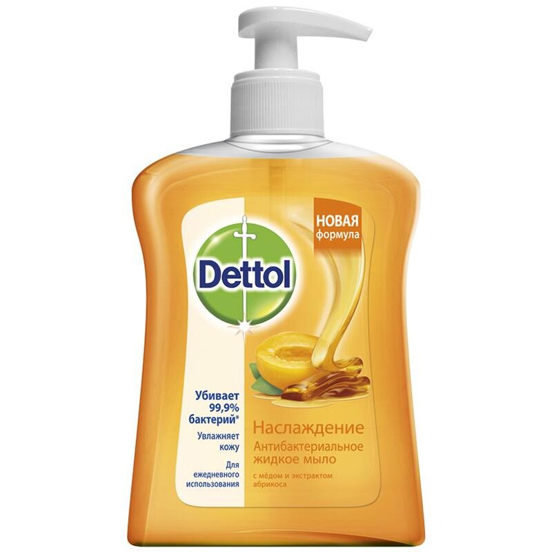 Жидкое мыло Dettol для рук антибактериальное 250 мл с медом и экстрактом абрикоса