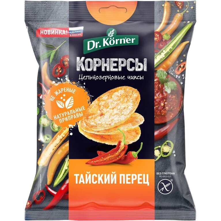 Чипсы цельнозерновые Dr.korner кукурузно-рисовые тайский перец 50 г