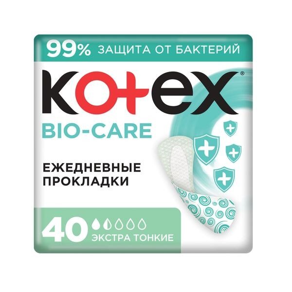 Прокладки ежедневные Котекс (Kotex) Antibacterial Bio Care экстра тонкие 40 шт.