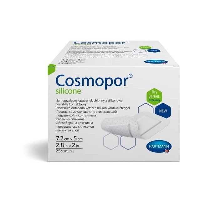 Повязка пластырная для ран Cosmopor silicone абсорбирующая гипоаллергенная 7,2 х 5 см 25 шт.