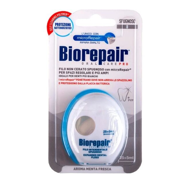 Зубная нить Biorepair Filo Non Cerato Spugnoso губчатая без воска 30 м