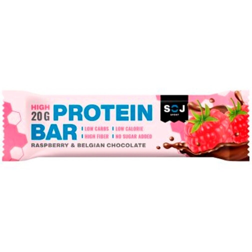 Батончик протеиновый без сахара Soj Protein Bar со вкусом малины в молочном шоколаде 50 г