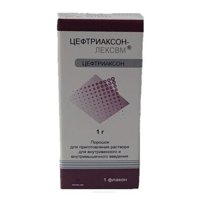 Цефтриаксон-ЛЕКСВМ порошок для приготовления раствора для инъекций 1 г флакон 1 шт.