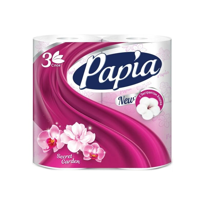Туалетная бумага Papia Таинственный сад 3-х слойная 4 шт.