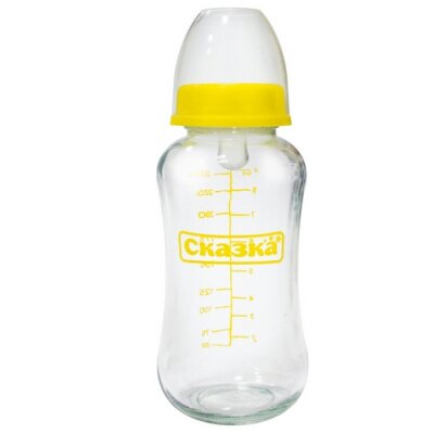 Сказка рожок силиконовой соской фигурный 1022 стекло любой цвет 250 мл