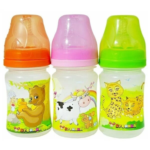 Бусинка бутылочка пластиковая широкое горлышко с силиконовой соской 150 мл арт.1917