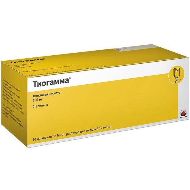 Тиогамма раствор для инфузий 1,2% 50 мл флакон 10 шт.
