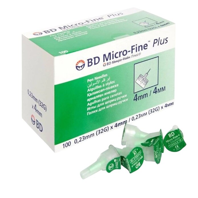 Иглы для инсулиновых шприц-ручек BD Micro-Fine Plus 32G 0,23 х 4 мм 100 шт.