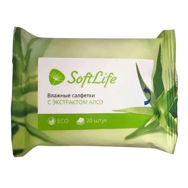 Салфетки влажные SoftLife с экстрактом Алоэ 20 шт.