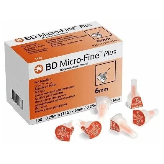 Игла BD micro-fine+ для инсулиновых шприц-ручек 31g 0,25x6 мм 100 шт.