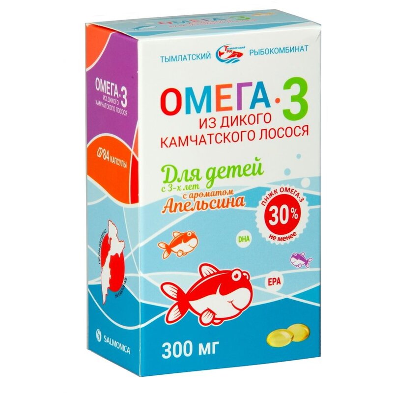 Омега-3 Salmoniсa из дикого камчатского лосося капсулы для детей с 3 лет со вкусом апельсина 300 мг 84 шт.