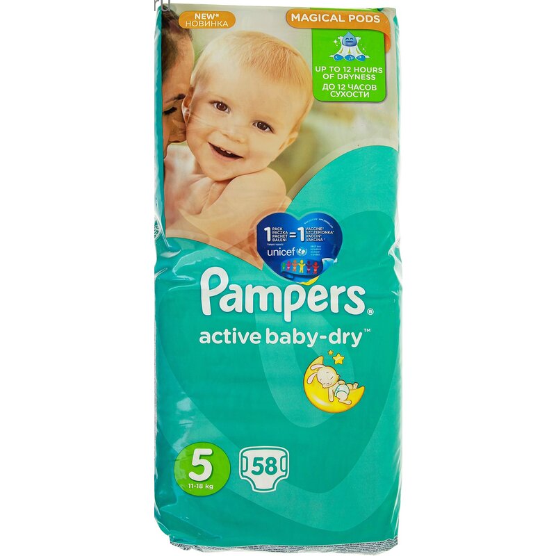 Подгузники Pampers Active Baby Dry размер 5 11-18 кг 58 шт.