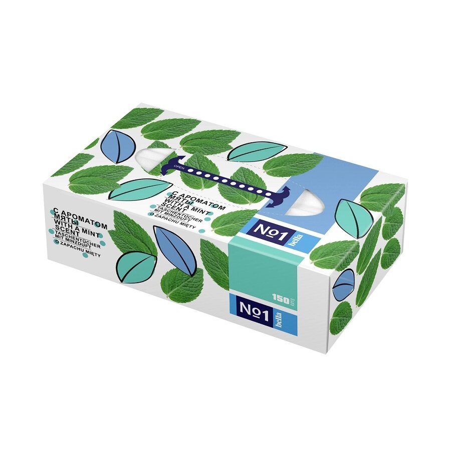 Платочки бумажные Bella №1 Универсальные с ароматом мяты 150 шт.