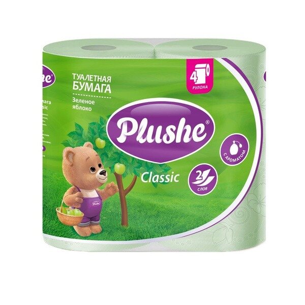 Бумага туалетная PLUSHE Classic Зеленое Яблоко двухслойная 4 шт.