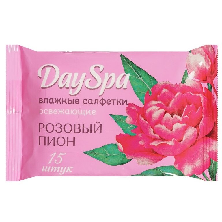 Влажные салфетки Day Spa освежающие Розовый пион 15 шт.
