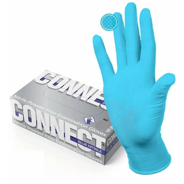 Перчатки Top glove connect смотровые нестерильные нитриловые неопудренные текстурированные голубые размер S 50 пар