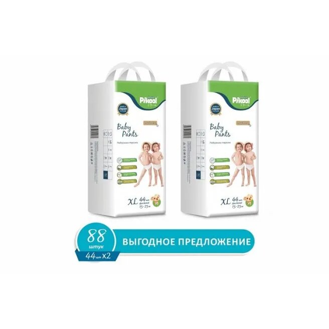 Подгузники-трусики детские Пикул (Pikool) Premium XL 15-25кг 2x44 88 шт.