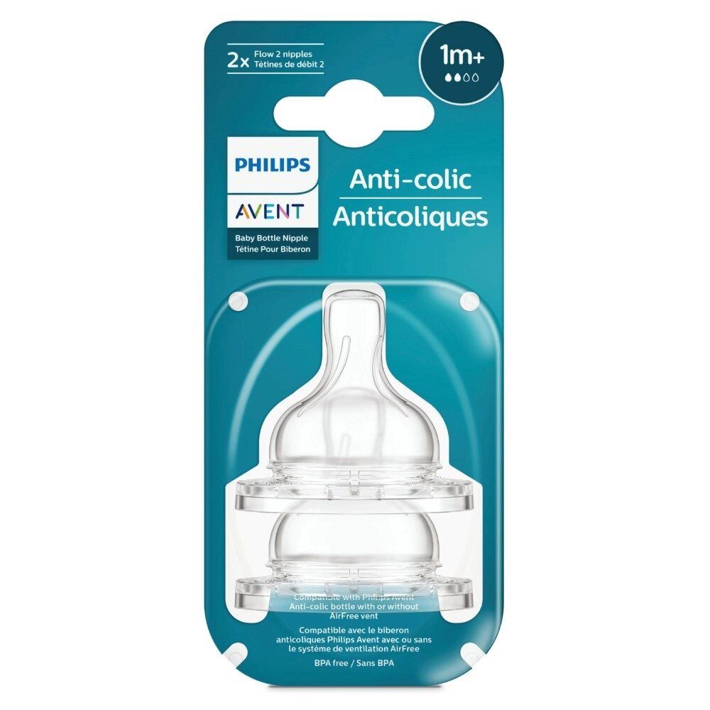 Соска силиконовая с 1 мес. Авен Филипс (Avent philips) anti-colic медленный поток scy762/02 2 шт.