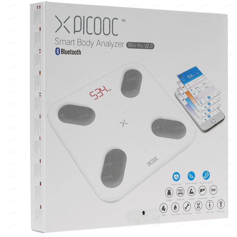 Picooc весы цифровые с встроенным дисплеем белые mini pro v2