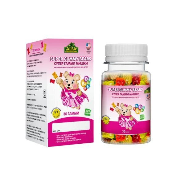 Супер Гамми Мишки для детей для девочек с 4 лет Alfa Vitamins капсулы 1800 мг 30 шт.