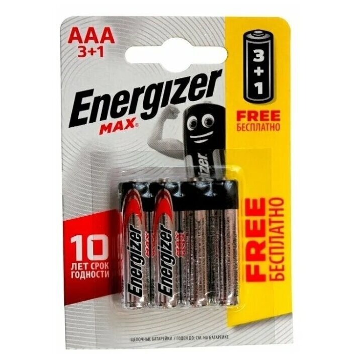 Energizer max батарейка base lr03 aaa e92/aaa br 4r 4 шт.