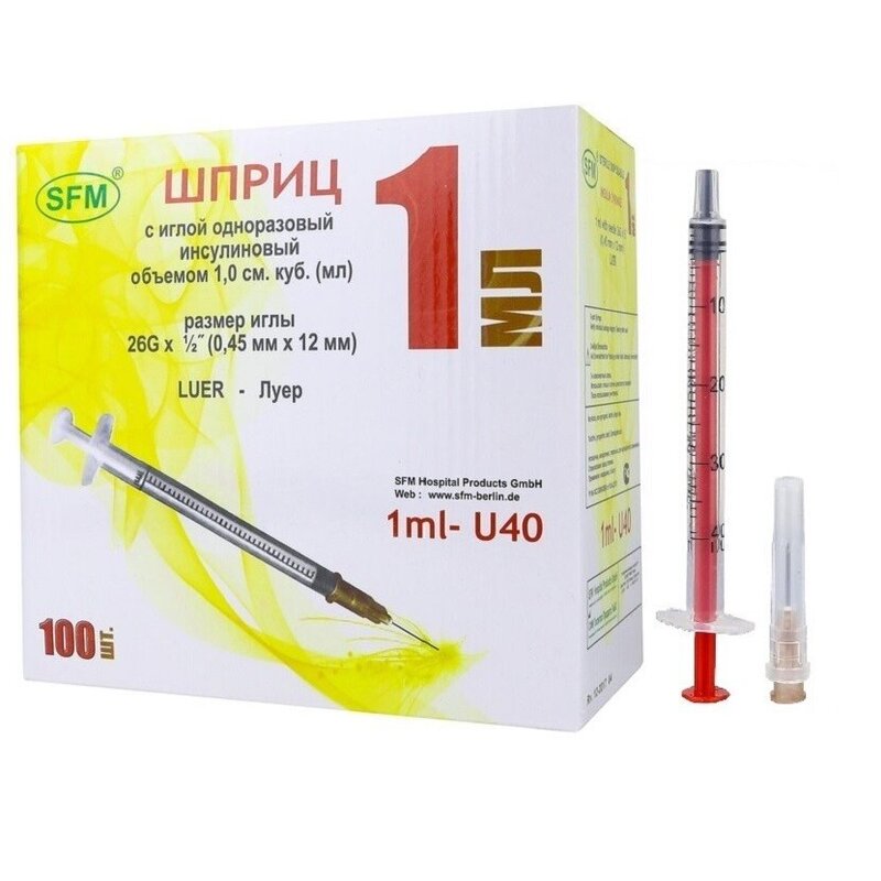 Инсулиновый шприц SFM 1 мл u-40 0,45х12 26G 1 шт.