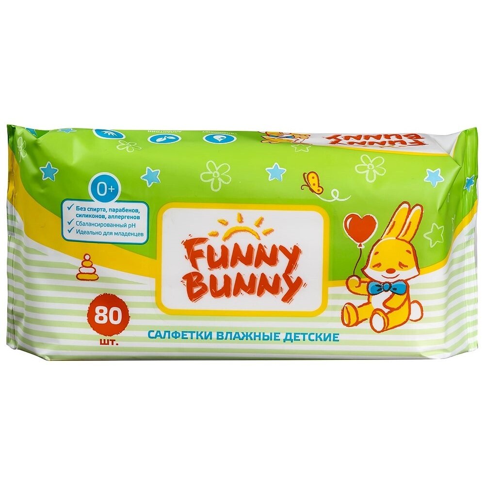 Салфетки влажные Funny Bunny для детей 80 шт.