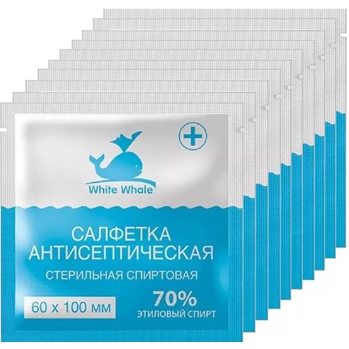 Салфетки спиртовые White Whale 6 x 10 см 100 шт.