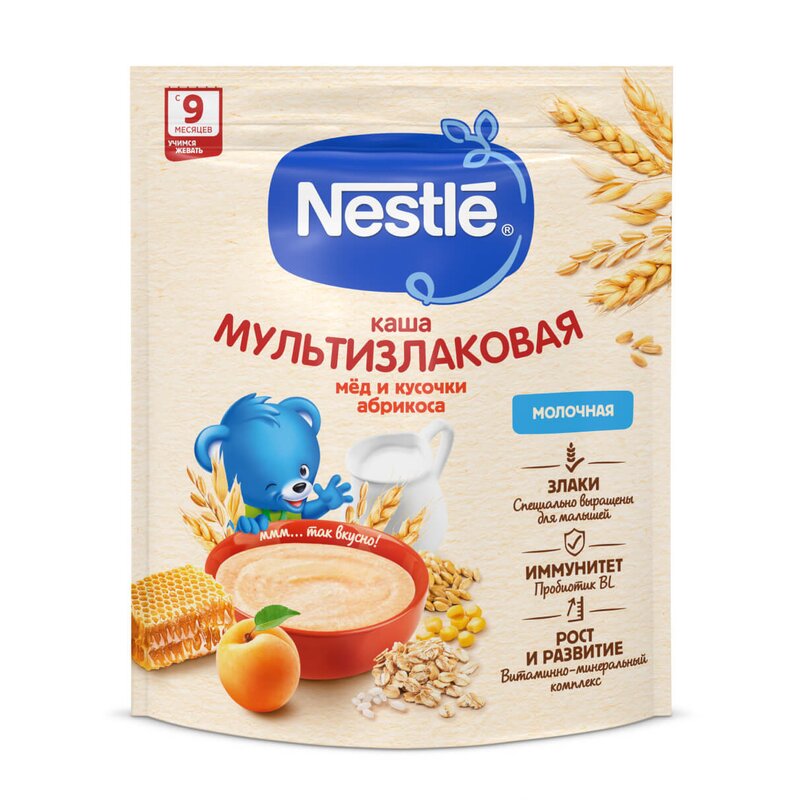 Каша молочная Нестле (Nestle) мультизлаковая мед/абрикос дой-пак 200 г