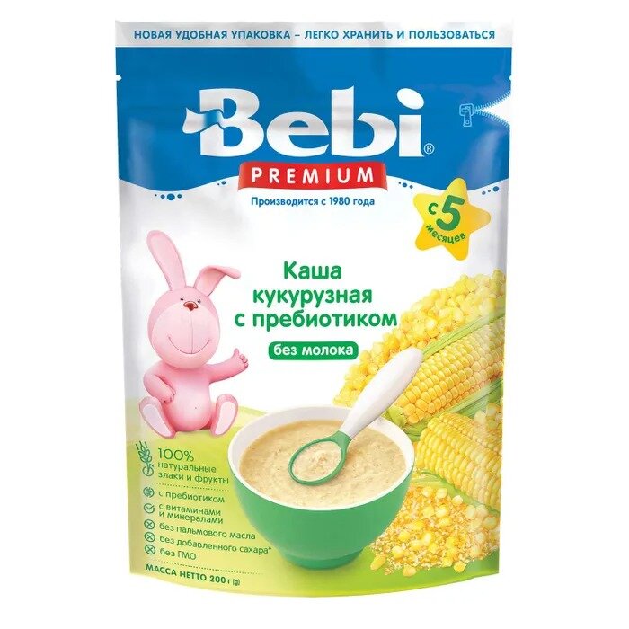 Каша безмолочная Bebi premium кукуруза с пребиотиками 200 г