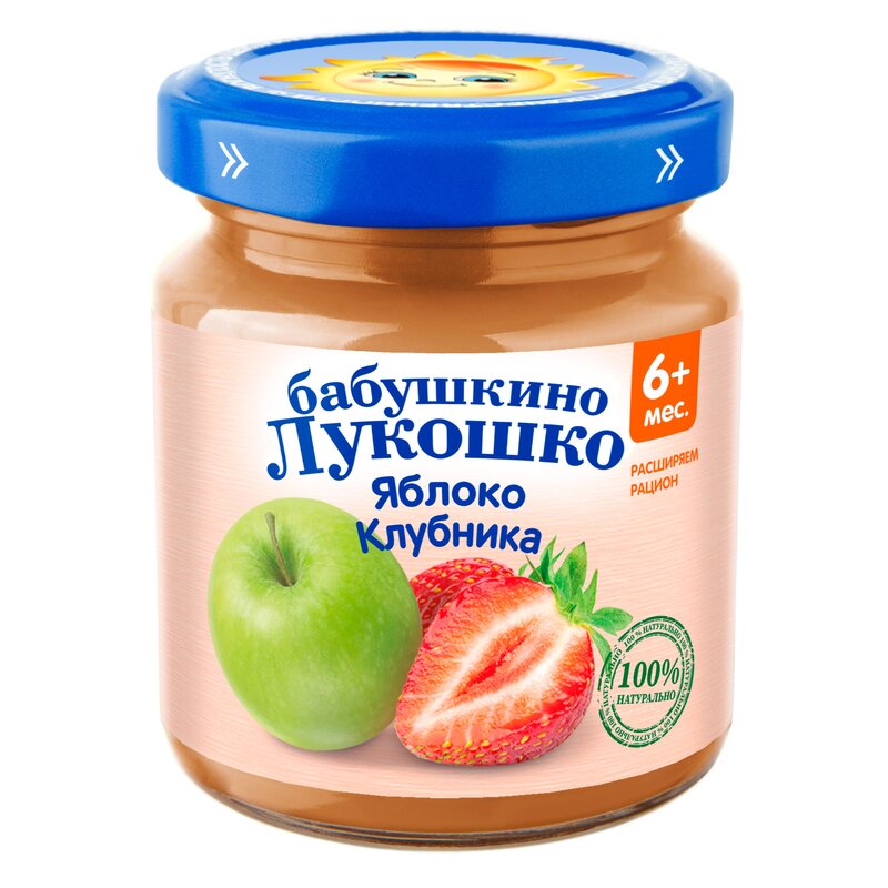 Пюре Бабушкино Лукошко яблоко-клубника с 6 мес. 100 г