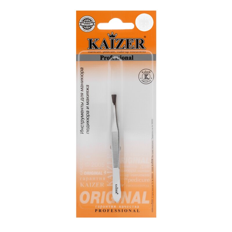Пинцет для бровей Kaizer арт.303068 прямой KOR158 серебро незаточенный