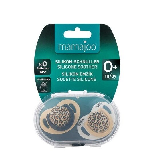 Пустышка силиконовая с боксом для хранения и стерилизации 0+ мес. Leopard collection beige Mamajoo 2 шт.