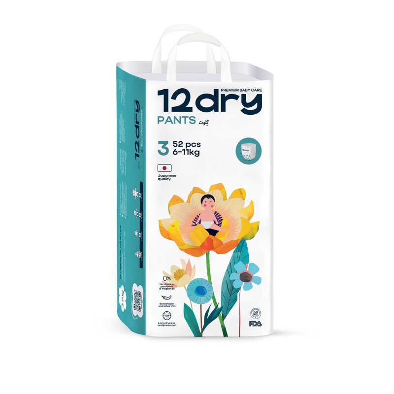 Подгузники-трусики детские 12dry Easy Waist р.3 (M) 6-11 кг 52 шт.