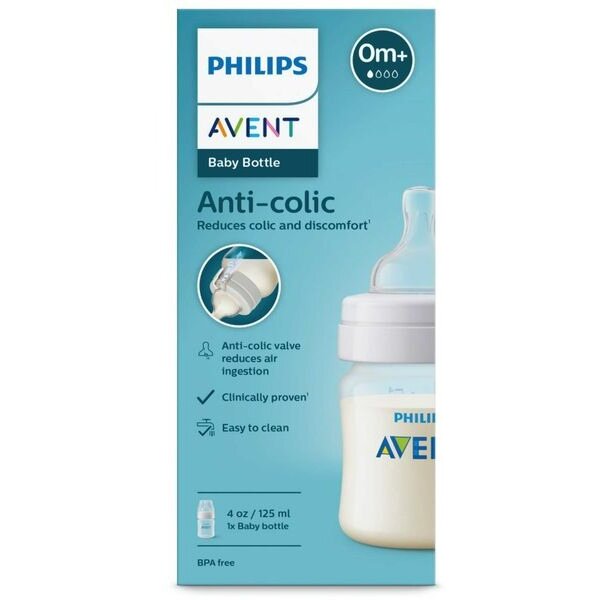 Бутылочка с силиконовой соской из полипропилена с 0 мес. Anti-colic Philips Avent 125 мл (SCY100/01)