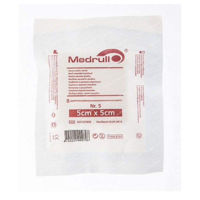 Medrull салфетки марлевые стерильные 8 слойные 5х5 см 5 шт.