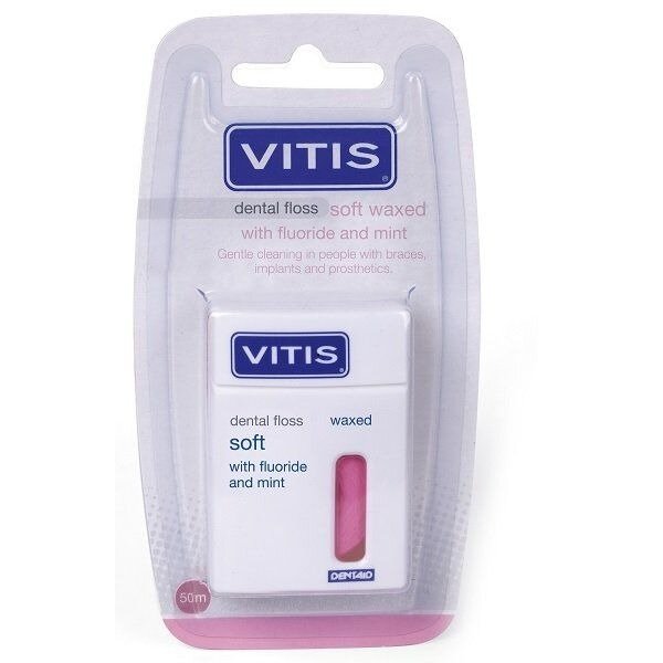 Нить межзубная Vitis Waxed Dental Floss FM розовая мятная 50 м